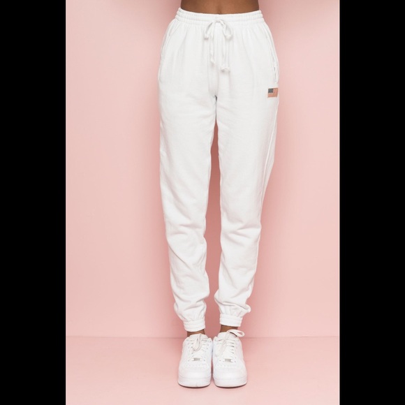 Brandy Melville Pants - Brandy Melville White Rosa USA patch sweatpants